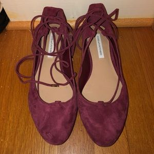 Burgundy DVF Lace Up Flats
